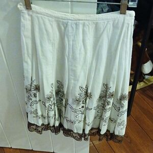 BCX White Skirt with Brown Embroidery Size 5